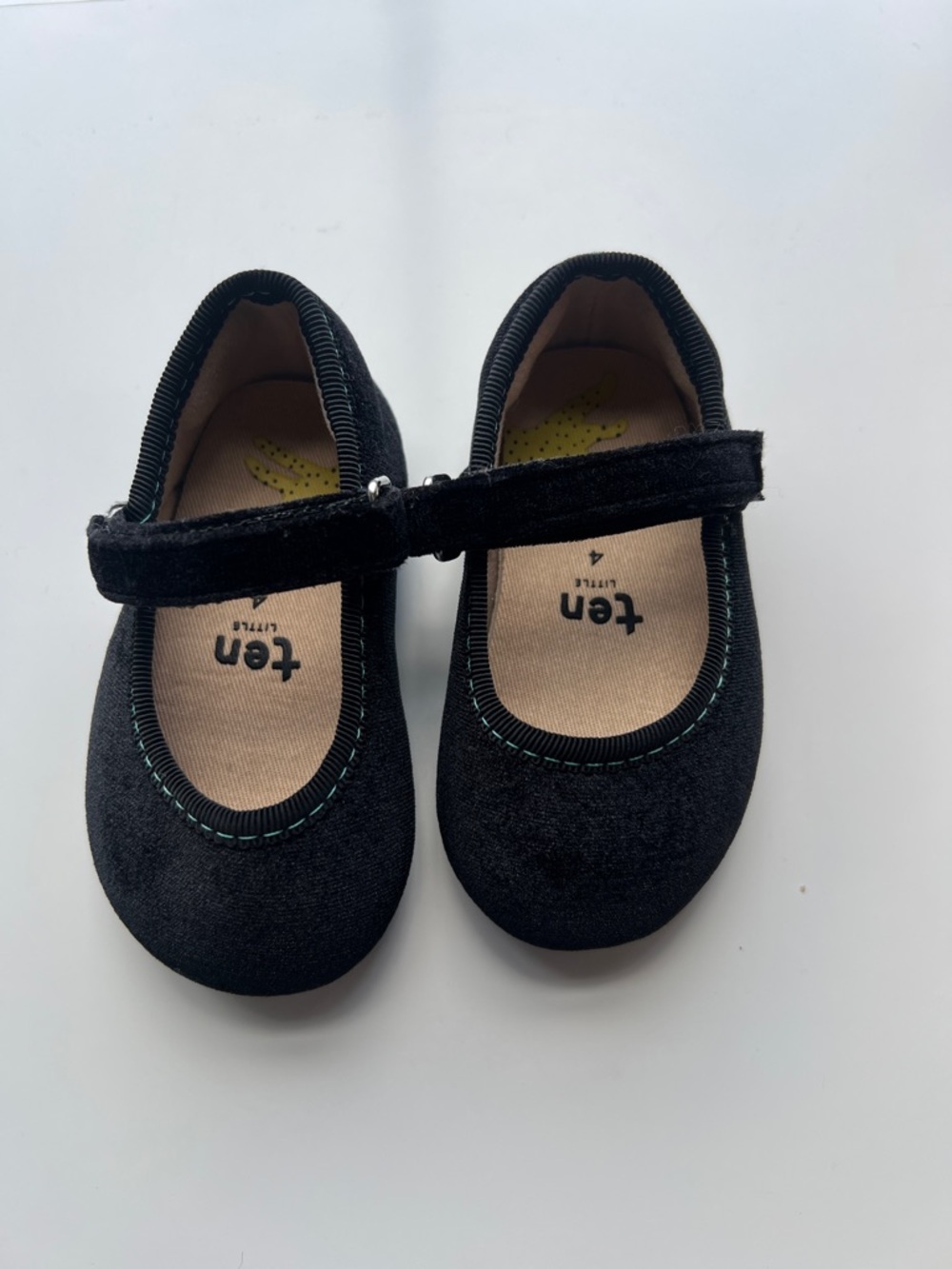 Ten Little Girls' Black Mary Jane Dress Shoes with Velcro Strap